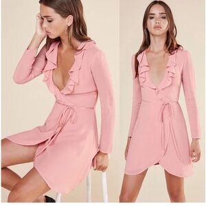 Reformation mini wrap dress, dusty pink, size small